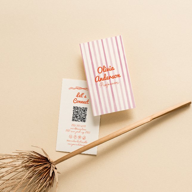 Hand plockade Rosa Orange Stollig Boho QR-kod Visitkort (Skapare uppladdad)