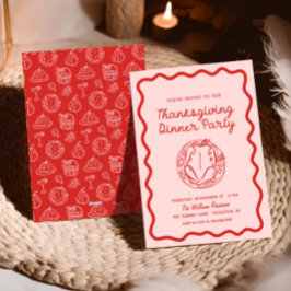 Hand plockade Rosa Red Stollig Doodle Thanksgiving Julkort