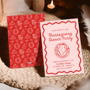 Hand plockade Rosa Red Stollig Doodle Thanksgiving Julkort