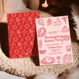 Hand plockade Rosa Stollig Doodle Thanksgiving Inb Julkort