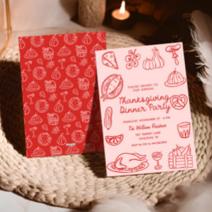 Hand plockade Rosa Stollig Doodle Thanksgiving Inb Julkort