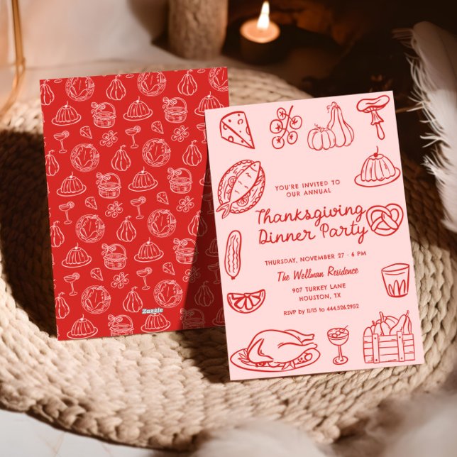 Hand plockade Rosa Stollig Doodle Thanksgiving Inb Julkort (Skapare uppladdad)