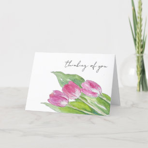 Hand plockade Rosa Vår Tulip Sketch-hälsningskort Tack Kort