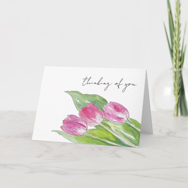 Hand plockade Rosa Vår Tulip Sketch-hälsningskort Tack Kort (Framsida)