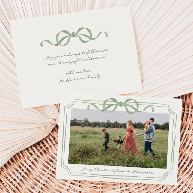 Hand plockade Sage Grönt Bow Ram Julkort (Skapare uppladdad)