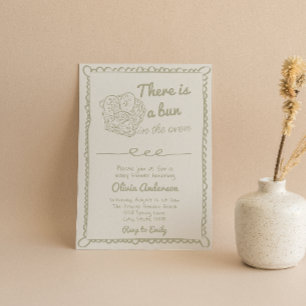 Hand plockade Sage Grönt Bun in Oven Baby Shower Inbjudningar