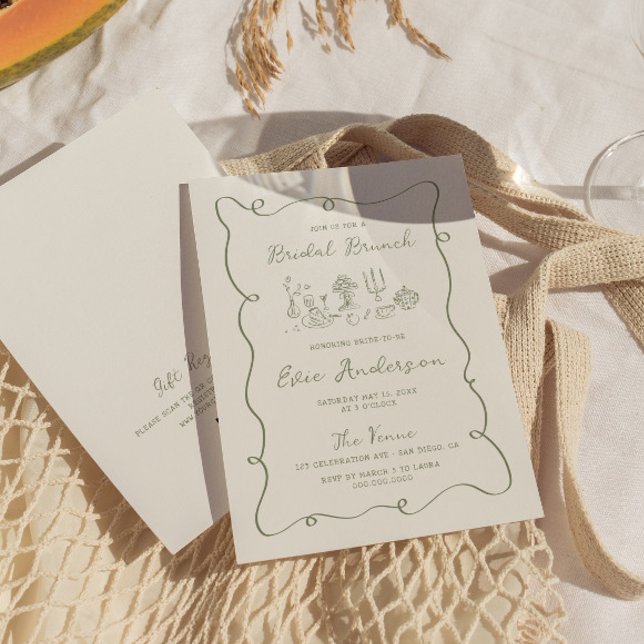 Hand plockade Sage Möhippa Brunch Inbjudningar (Skapare uppladdad)