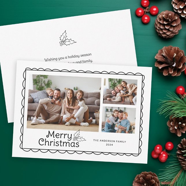 Hand plockade Scalloped Doodle Ram Fotojul Julkort (Skapare uppladdad)