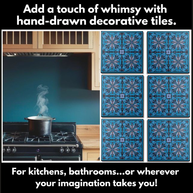 Hand plockade Scandi Blommönster Kakelplatta (Unique hand-drawn decorative tiles to kitchens, bathrooms add a touch of whimsy to your home.)