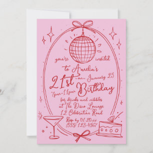 Hand plockade Scribble Cocktail 21st oavsett ålder Inbjudningar