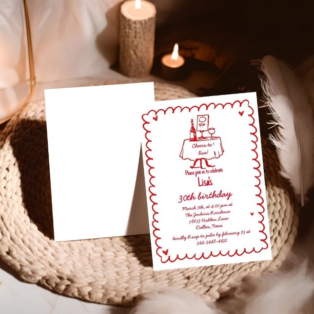 Hand plockade Scribble Cocktail 30:e, 40:e födelse Inbjudningar (Skapare uppladdad)