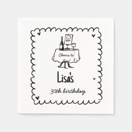 Hand plockade Scribble Cocktail 30:e, 40:e födelse Pappersservett