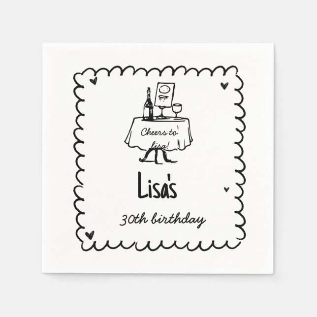 Hand plockade Scribble Cocktail 30:e, 40:e födelse Pappersservett (Framsidan)
