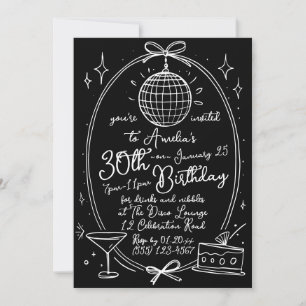 Hand plockade Scribble Cocktail 30:e valfri ålder Inbjudningar