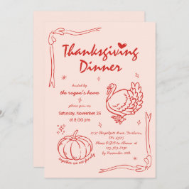 Hand plockade Scribble Pumpkin Turkey Thanksgiving Inbjudningar