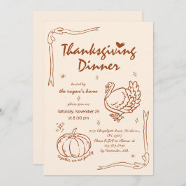 Hand plockade Scribble Pumpkin Turkey Thanksgiving Inbjudningar