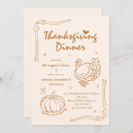 Hand plockade Scribble Pumpkin Turkey Thanksgiving Inbjudningar