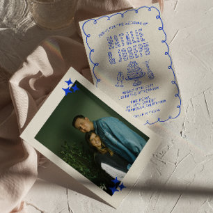 Hand plockade Scribble Quirky Retro Photo Bröllop Inbjudningar