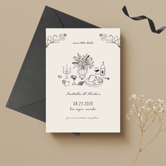 Hand plockade Scribble Whimsical Handwrite Bröllop Spara Datumet (Skapare uppladdad)