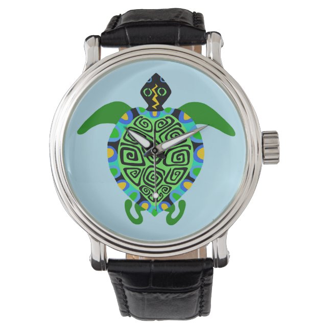 Hand plockade Sea TURTLE - Wildlife - Aqua - Armbandsur (Framsida)