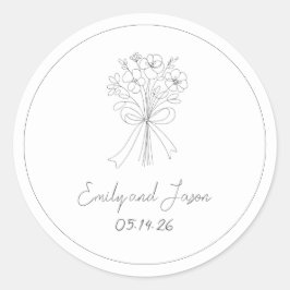 Hand plockade Simple Flower och Bow Whimsical Bröl Runt Klistermärke