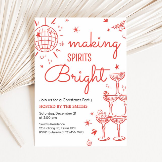 Hand plockade Skapar Spirits Bright jul Party Inbjudningar (Making Spirits Bright Hand Drawn Christmas Party Invitation)