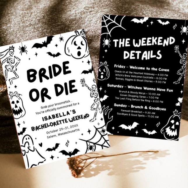 Hand plockade Skeleton Halloween Bachelorette Helg Inbjudningar (Skapare uppladdad)