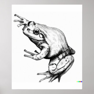 hand plockade sketch av Frog i Ukiyo-E Stil art Poster