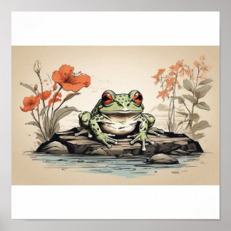 hand plockade sketch av Frog i Ukiyo-E Stil Poster