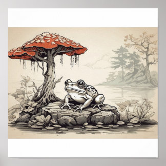 hand plockade sketch av Frog i Ukiyo-E Stil Poster