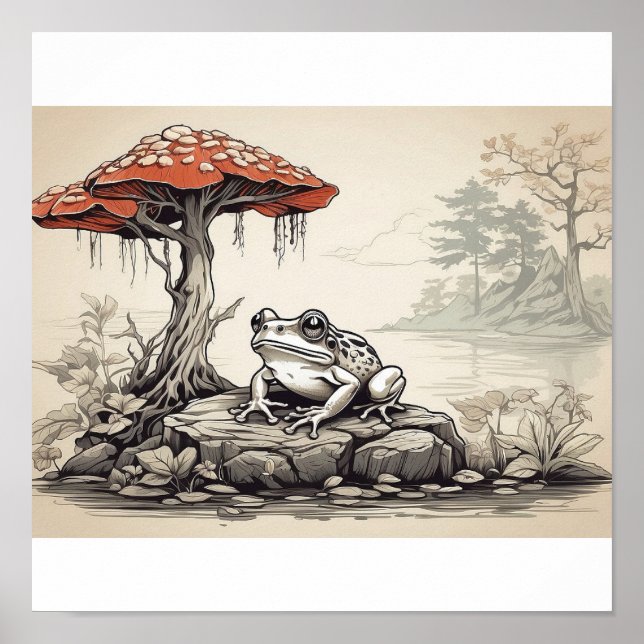 hand plockade sketch av Frog i Ukiyo-E Stil Poster (Framsidan)