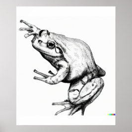 Hand plockade sketch av groda i ukiyo-e art poster