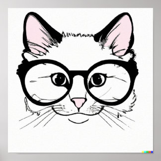 Hand plockade sketch Katt med glasögon Poster