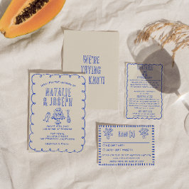 Hand plockade skript Quirky Retro Bröllop Inbjudningar