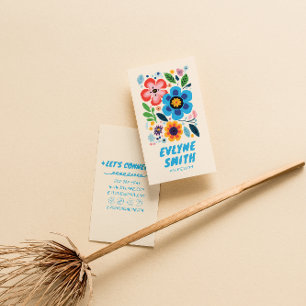 Hand plockade-skrivna Retro-Blommigt för färgFunky Visitkort