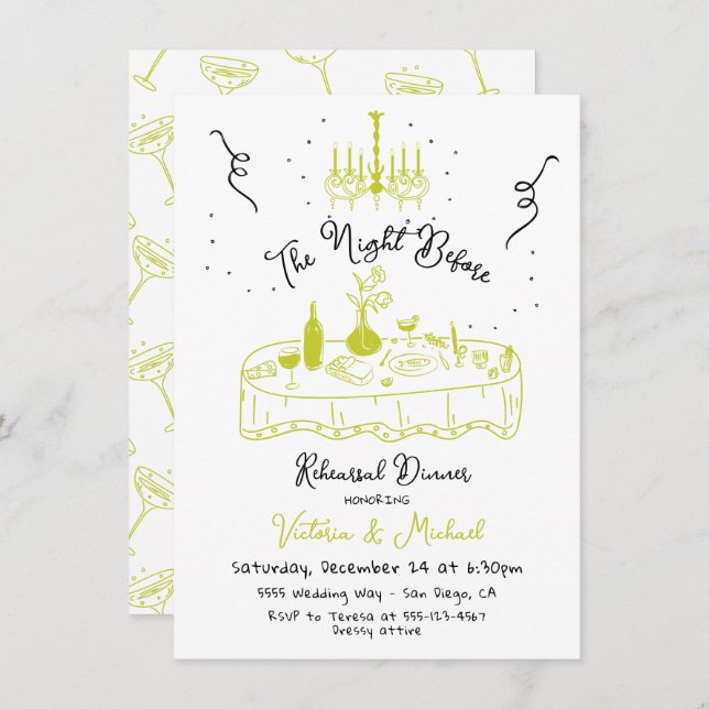 Hand plockade Sks natten före repetitionsmiddagen Inbjudningar (Fram/baksida)