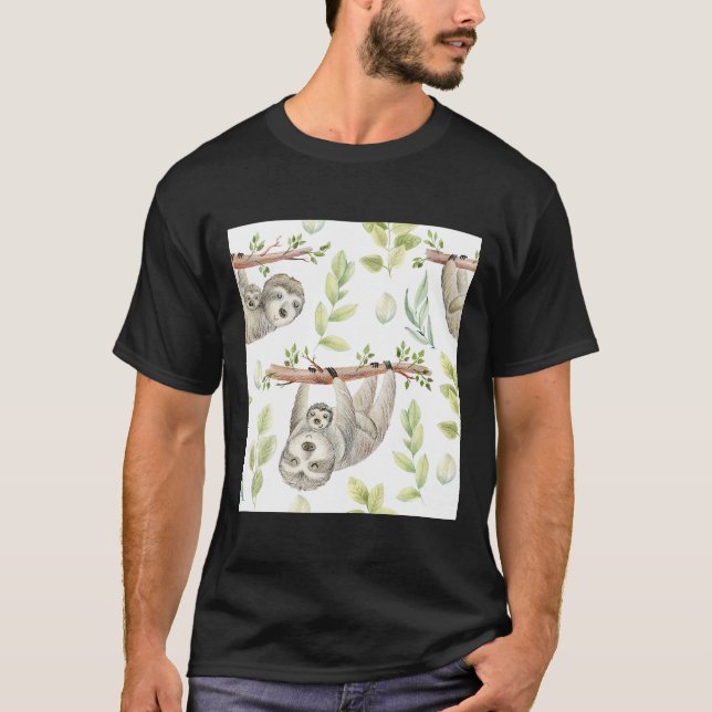 Hand plockade Sloth Family T Shirt (Framsida)