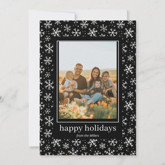 Hand plockade snöflingor mönster Helgdag-fotokort Julkort (Framsida)
