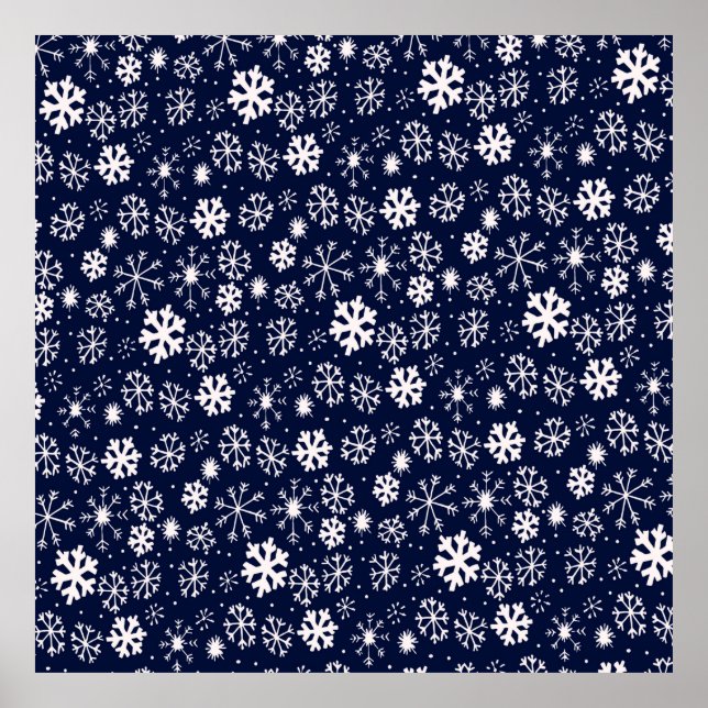 Hand plockade Snowflake Snöstorm med marinskt kol Poster (Framsidan)