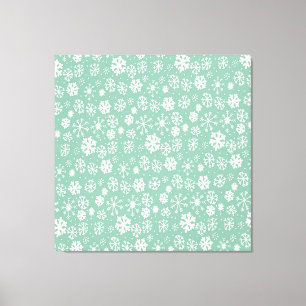 Hand plockade Snowflake Snowstorm med Grönt Sherbe Canvastryck