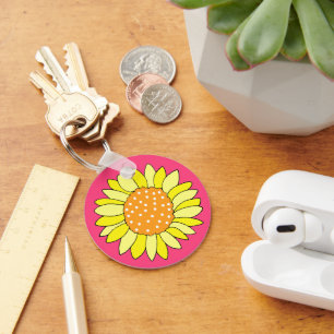 Hand plockade Solros Rosa Bakgrund Nyckelring