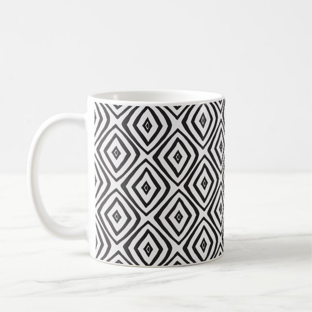 Hand plockade sömlös mönster i svartvitt.  kaffemugg (Vänster)