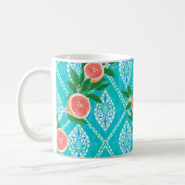 Hand plockade sömlös mönster med grapefruit löv kaffemugg (Vänster)