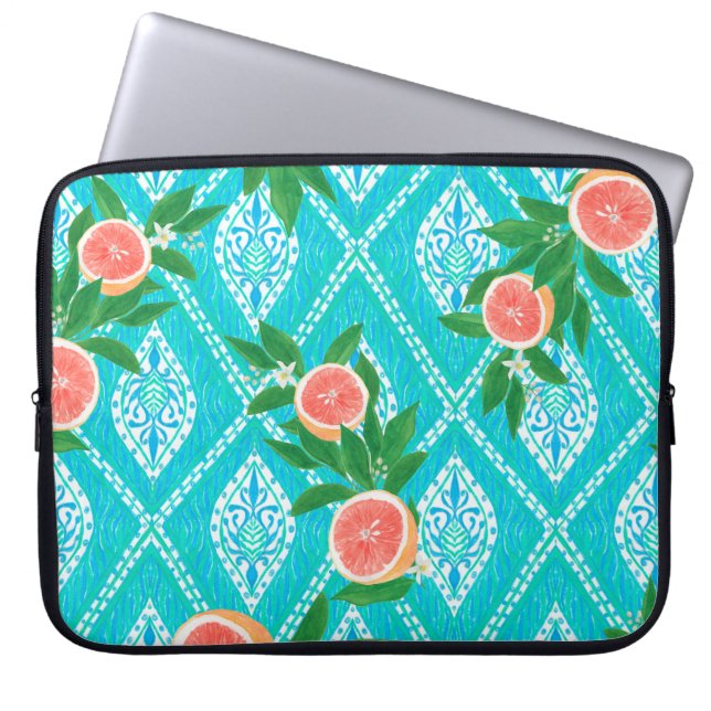 Hand plockade sömlös mönster med grapefruit löv laptop fodral (Framsidan)