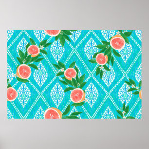 Hand plockade sömlös mönster med grapefruit löv poster