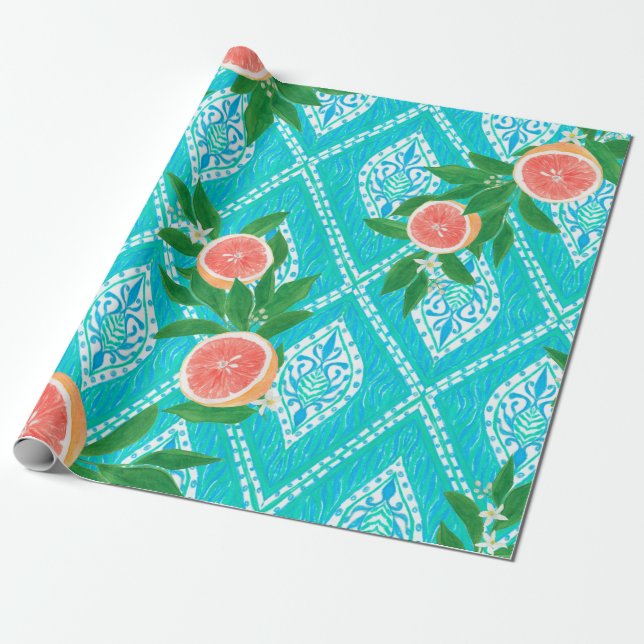 Hand plockade sömlös mönster med grapefruit löv presentpapper (Utrullad)