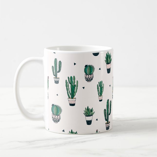 Hand plockade sömlös mönster med kakti och duk kaffemugg (Vänster)