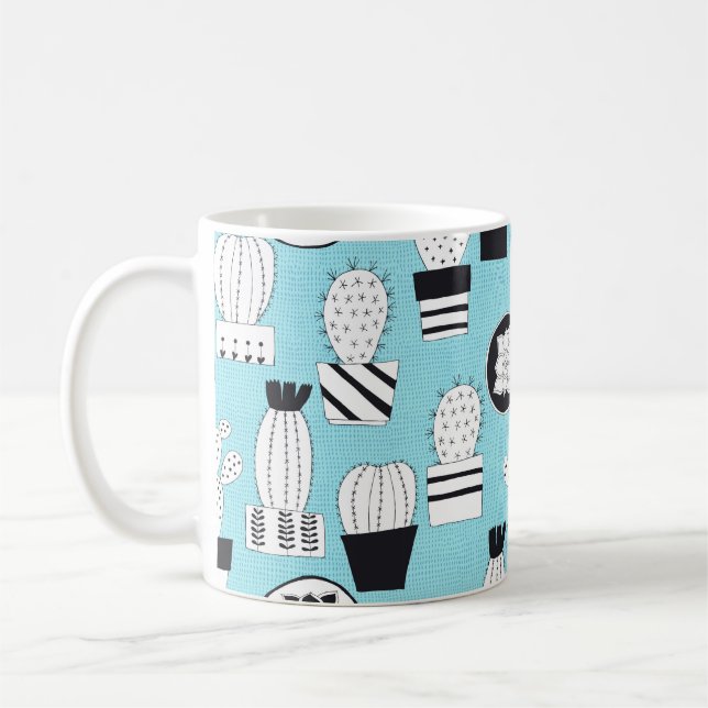 Hand plockade, sömlös mönster med kaktus och succé kaffemugg (Vänster)