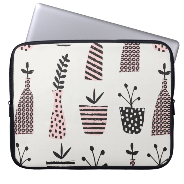Hand plockade, sömlös, mönster, med växtarter i sv laptop fodral (Framsidan)