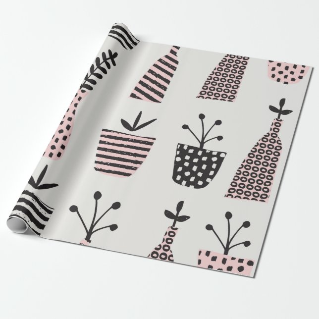 Hand plockade, sömlös, mönster, med växtarter i sv presentpapper (Utrullad)